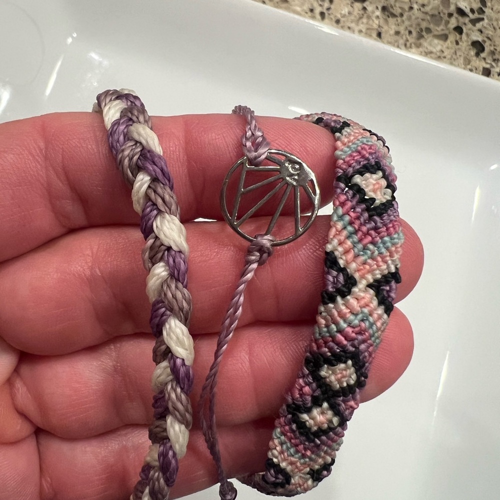 Pura Vida Purple and Cream Braided Bracelet Set